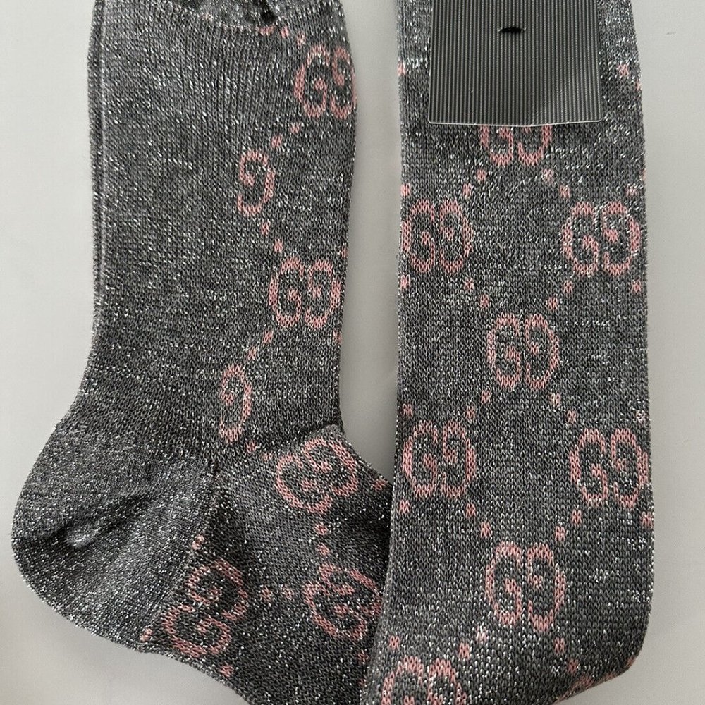 Gucci GG Socks in Silver with Pink Lamé GG NEW WITH TAGS - Picture 1 of 6